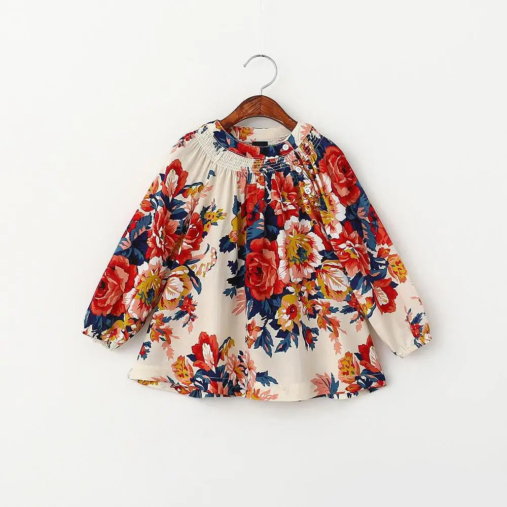 Everweekend 2016 New Kids Girls Floral Print Ruffles T Shirts Cotton Linen Spring Fall Long Sleeve