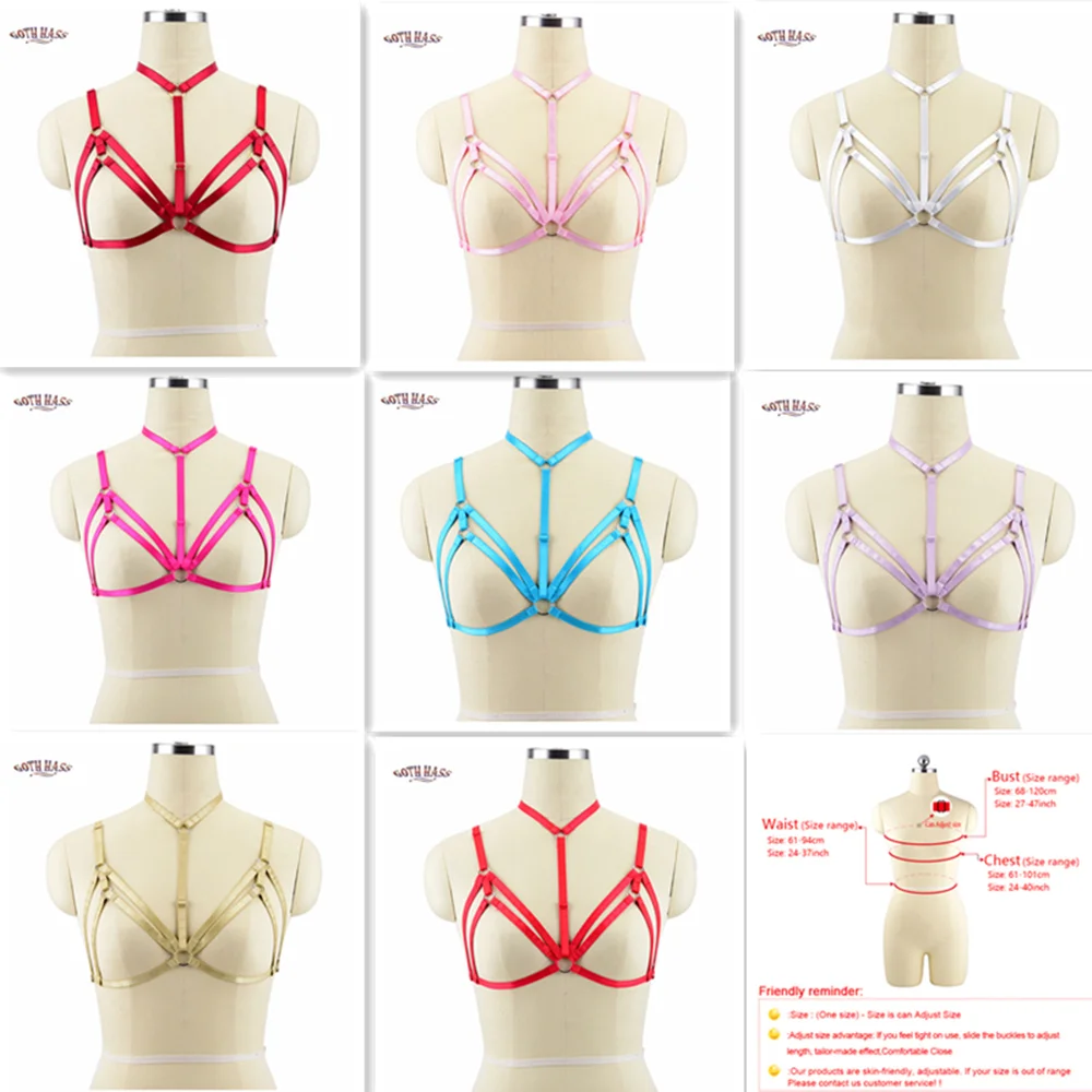

HOT Body Harness Chest Cage Bra Strap Tops Bra Elastic adjust Bondage Lingerie Pink Goth Fetish Erotic dance Halloween Rave Wear