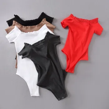 

Summer Sexy Short Sleeve Skinny Black Bodycon Rompers Solid Female Off Shoulder Short Sleeve Skinny Bodysuit