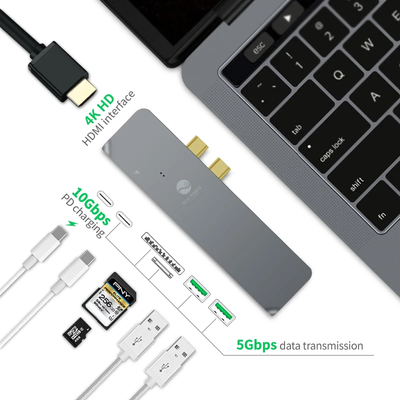 Сдвоенный usb C концентратор к HDMI адаптер 4 K Thunderbolt 3 USB type с TF SD слот PD для MacBook Pro 2017