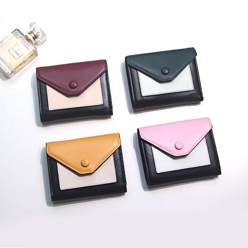 

Bemoreal Split Leather Small Wallet Women Panelled Color Hasp Leather Female Card Holder Fashion Envelope Change Purse