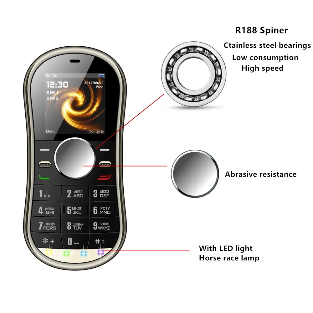 

SERVO S08 Fidget Spinner Mobile Phone 1.3inch Dual SIM Card GPRS Bluetooth FM Radio Hand Spinner Cellphone With Russian Keyboard