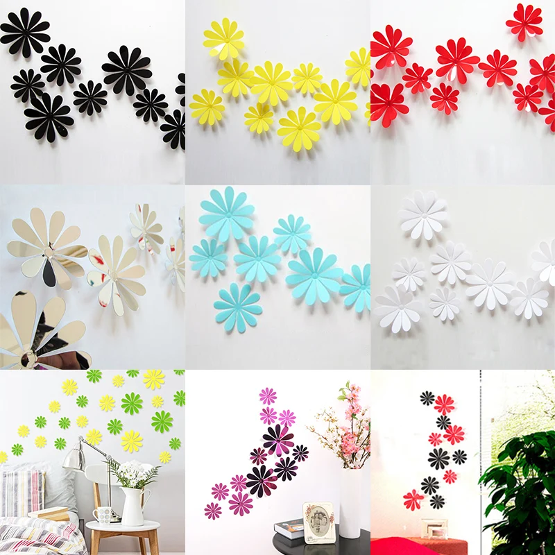 

12Pcs Flowers Unique Wall Sticker Art Home Acrylic Mural Decal Decor DIY Room 3D