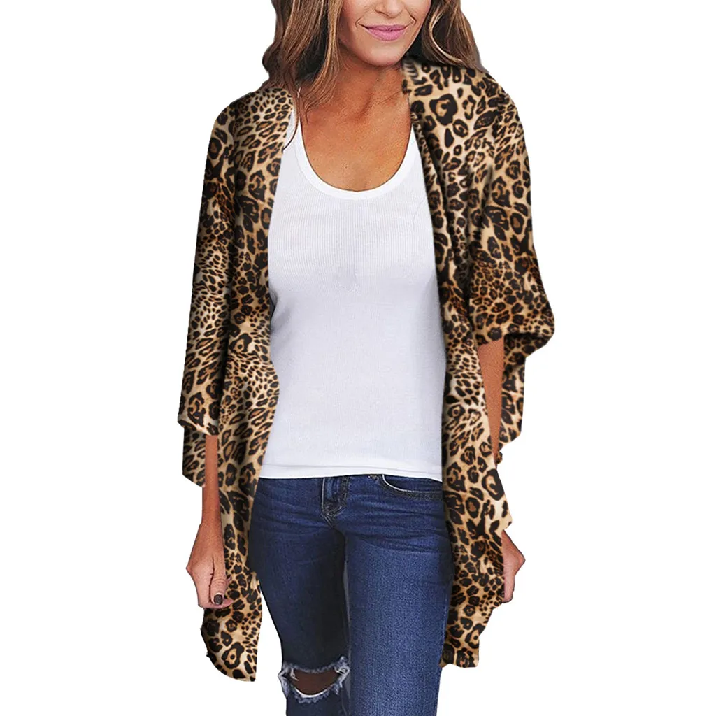 Kimonos for Women Leopard Print Tops Summer Cardigans Chiffon Loose Casual Beach Cover ups