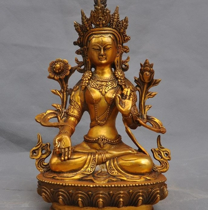 Old Tibetan Buddhism Bronze Kwan-yin White Tara Buddha Statue