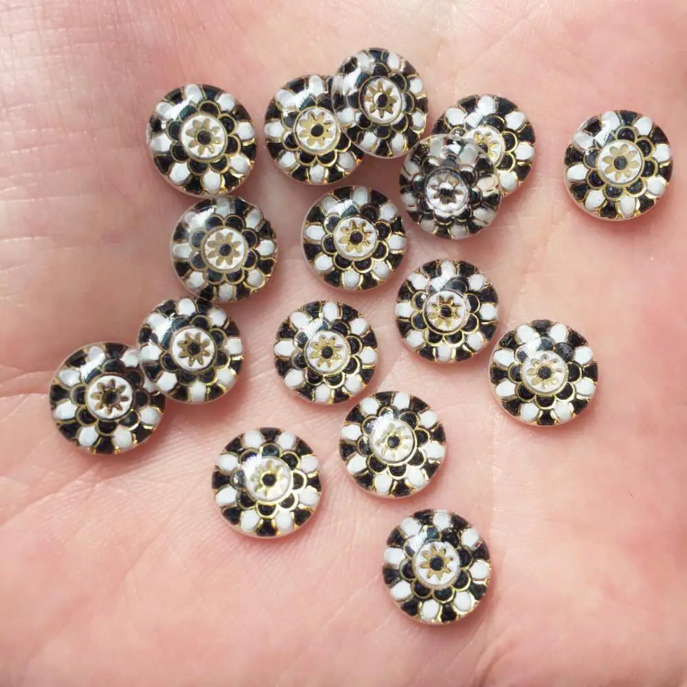 라운드 컬러풀 플라워 플랫 백 라인스톤 아플리케, DIY 웨딩 스크랩북 공예, SW41, 수지 10mm, 80 개, 신제품