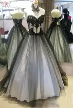 Vintage Black and White Gothic Wedding Dresses Appliqued Lace Bridal Ball Gowns with Necklace Custom Made Robe de Mariage