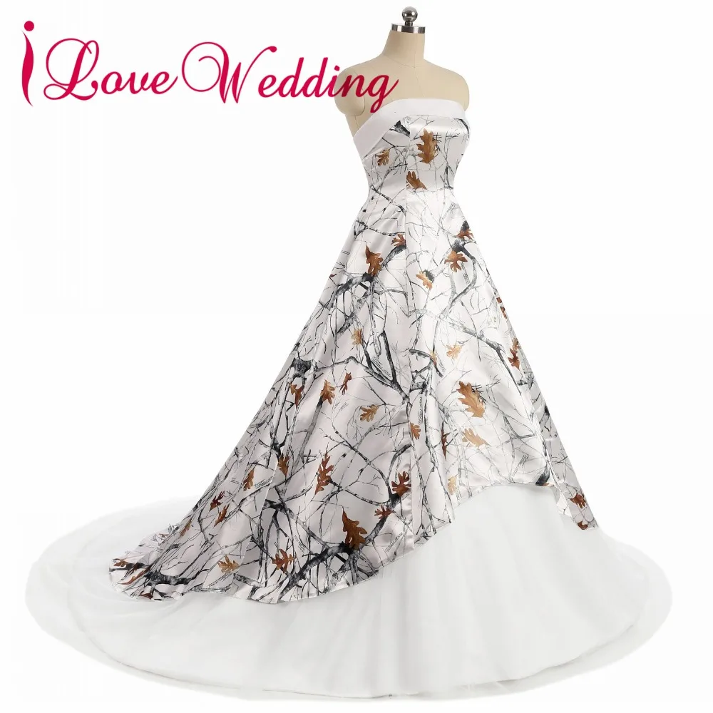 Ilovewedding Ball Gown White Camo Wedding Dresses Strapless