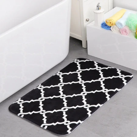 Carpet Flower Microfiber Bathroom Mat Kitchen Bedroom Water Absorption Nonslip Rug Bath Mat Set 45*65 Black White Red Blue Gray - Color: Black