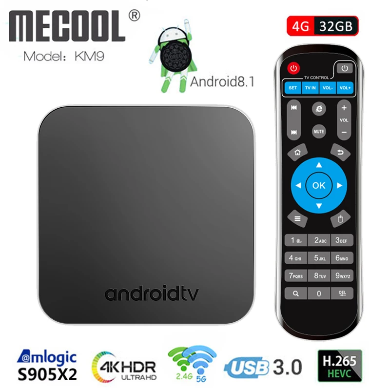 

Mecool KM9 Android 9.0 Smart TV Box Amlogic S905X2 Quad core 4GB DDR4 RAM 32GB ROM 2.4G/5G WiFi BT 4.1 Set Top Box Media Player