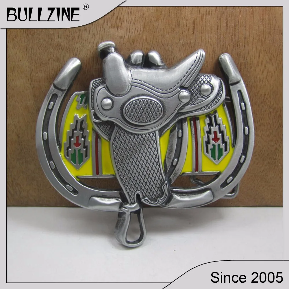 Buy The Bullzine horse saddle belt buckle with pewter