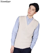 Хлопковый жилет для мужчин осень зима Однотонный свитер без рукавов с v-образным вырезом хлопковый трикотажный пуловер брендовая Базовая верхняя одежда 285