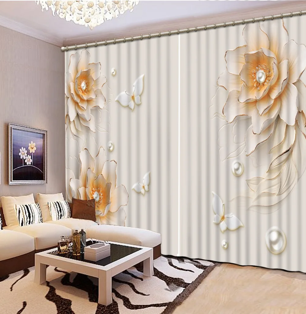 

European style curtains Custom Relief Flowers butterfly stereoscopic blackout curtains or Bedding room Living room Hotel