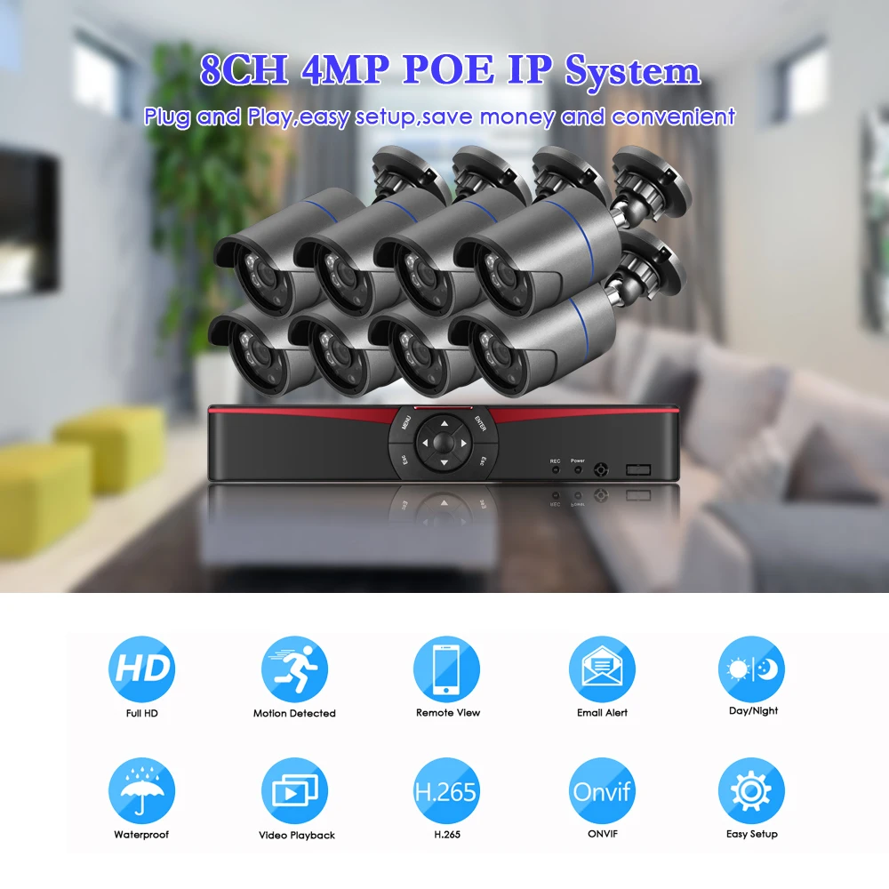Система видеонаблюдения Gadinan 8 каналов 4 МП HDMI POE NVR|Система наблюдения| |