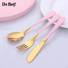 3Pcs/Set Lovely Baby Kids Feeding Spoon Fork Knife Set 304 Stainless Steel Baby Spoon Flatware Set 2017 new safety soft spoon baby flatware feeding spoon transparent newborn soft silicone flatware lovely gifts for kids 3 colors