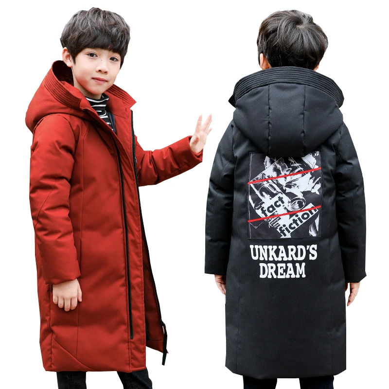 

Boys Winter Jacket Kids Jacket for Boys Hooded Thick Warm Print Long Outerwear Teenage Children Down Jacket Kids Clothes 10 12Y