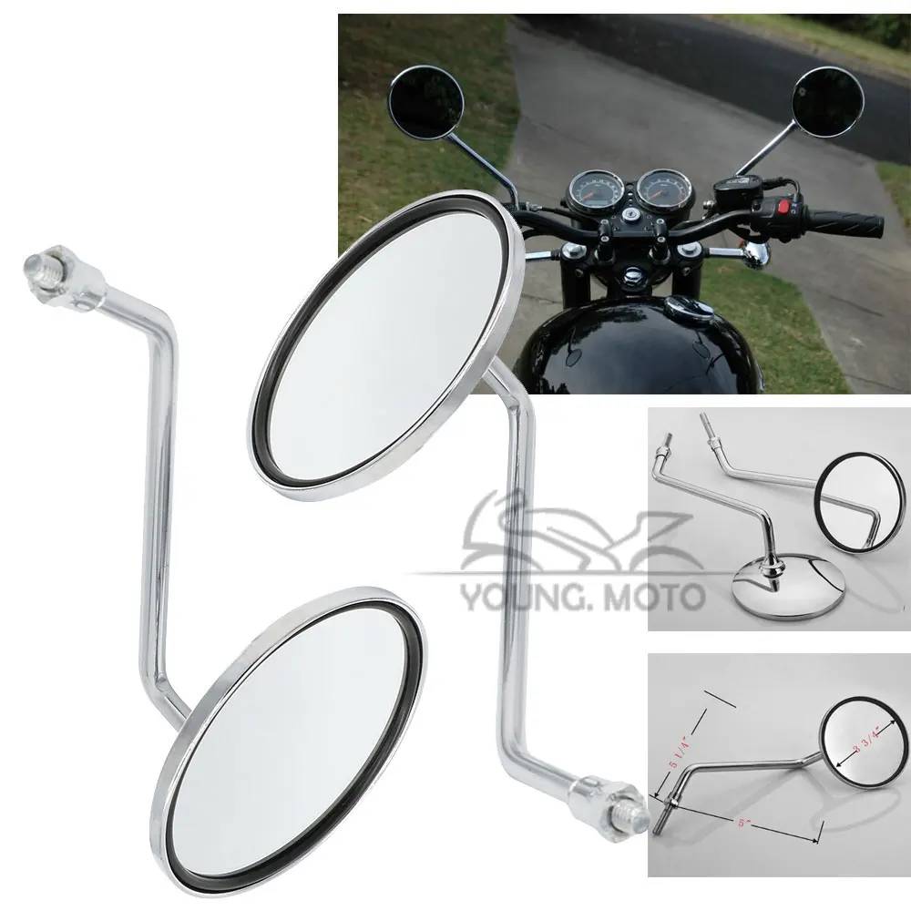 Chrome Round 8mm 10mm Motorcycle ATV Dirt Bike Handlebar Side Rear View
