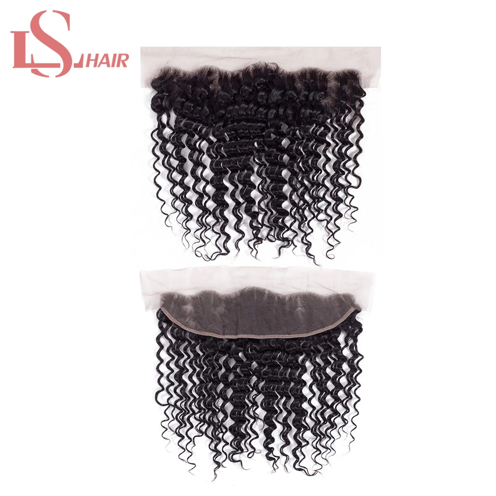 LS hair Indian Hair Extensions Deep Wave Ear To Ear Lace Frontal 13*4 Closure With Baby Hair Pre Plucked Closure Remy Human Hair