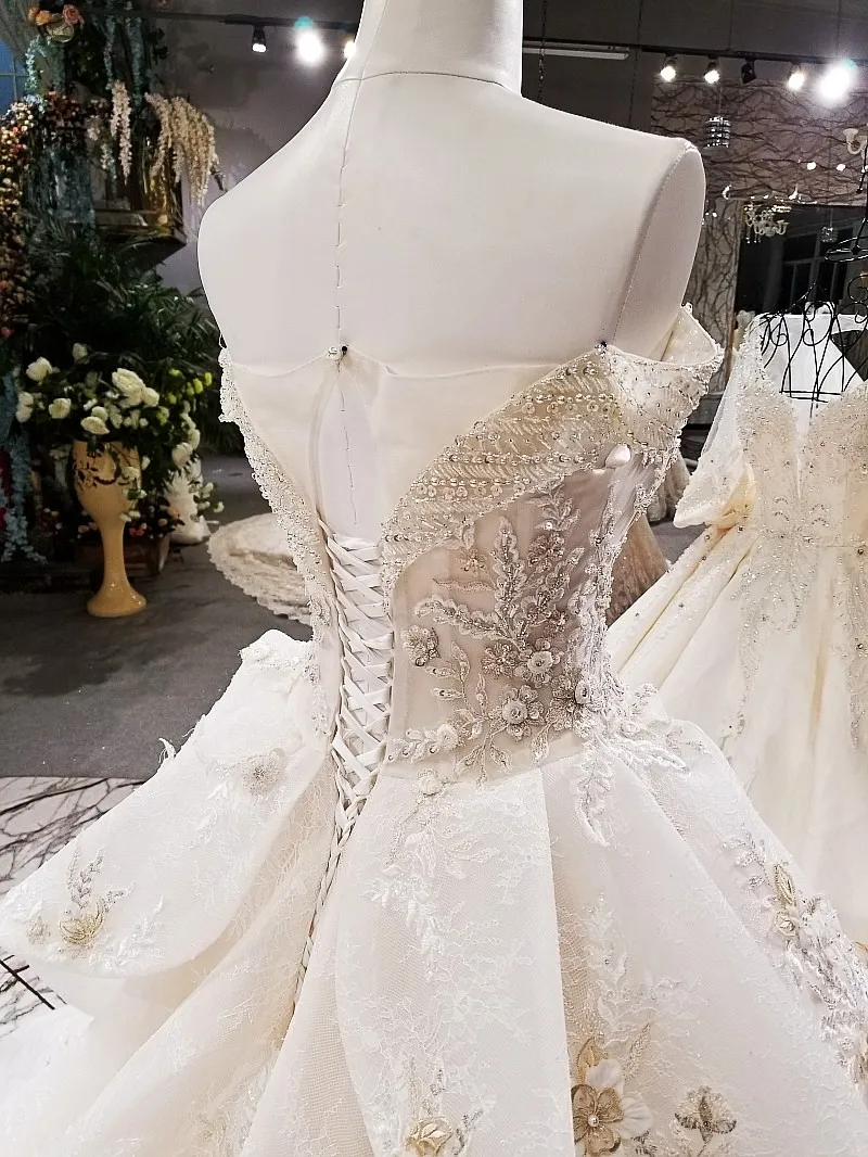 LS78550 2018 платье люксРоскошное свадебное с плеча бальное зашнуровать назад вышитые