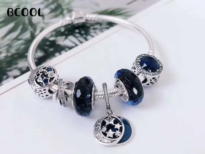 

100%925 Sterling Silver Original 1:1, Fashionable Silver Charm Bracelet, Suitable For Women Sky Crystal Beads Bracelet Jewelry