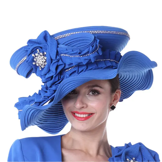 Kueeni Women Church Hats New Designed Royal Blue Ladies Elegant High