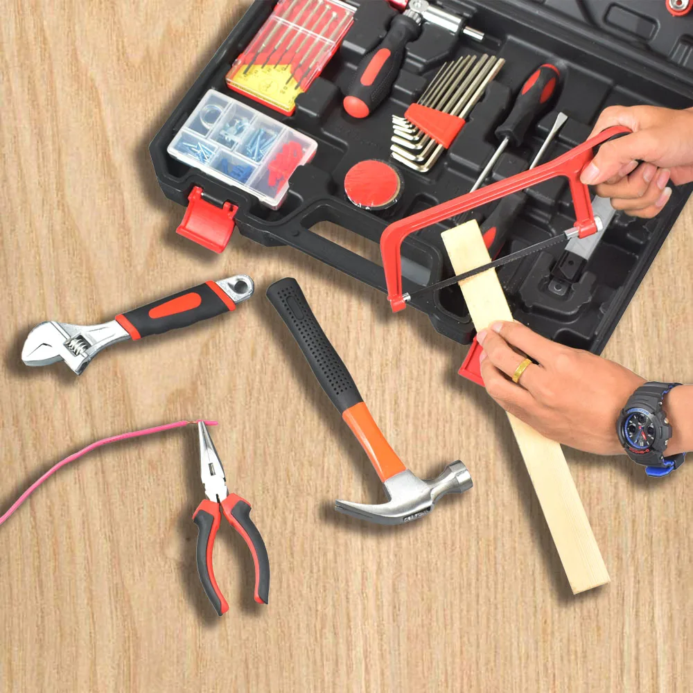 Набор инструментов для ремонта дома NEWACALOX, 110 шт., универсальный набор ручных инструментов для дома с пластиковым ящиком для инструментов, отвертка для хранения, регулируемый гаечный ключ