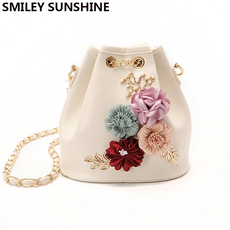 

SMILEY SUNSHINE flower small crossbody bags for women 2018 ladies bucket chain messenger bag drawstring female flap shoulder bag