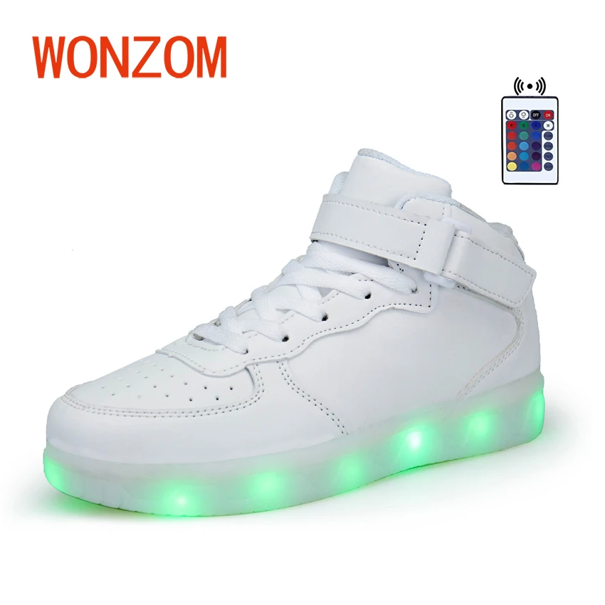 

WONZOM New Superstar Shoes Fashion Casual Adult 7 Color USB Charge Flashing Led Shoes High Quality Zapatos High Top All Season