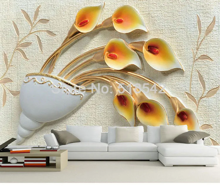 Высокое качество Большой пользовательских Настенная роспись 3D тиснением цветок нетканые обои Европейский Стиль Гостиная настенная Обои