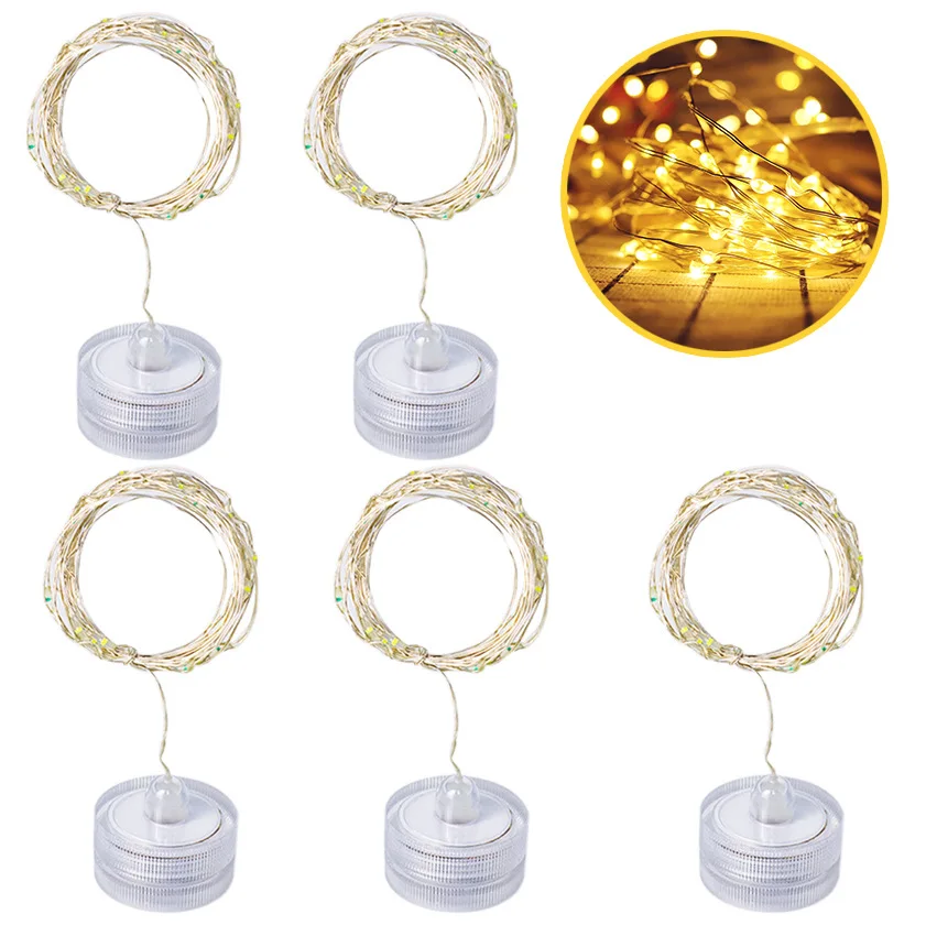 

Waterproof Round Copper Wire Knob Lamp String Diving 2M 20LED Silver Wire String Decoration Bottle Pot Family Wedding Supplies