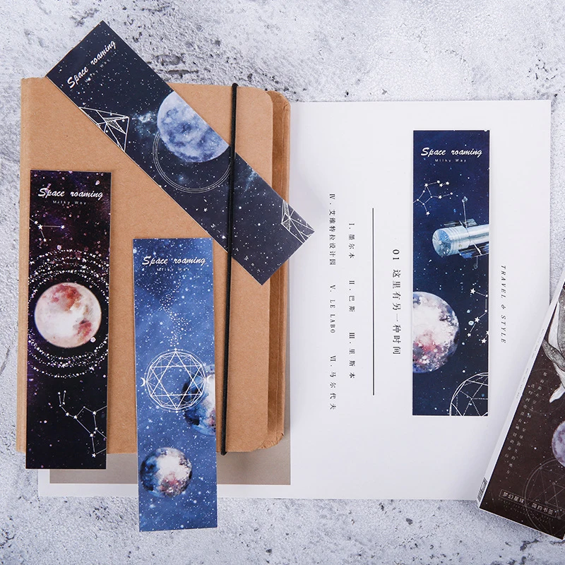 30PCS/Pack Kawaii Space Galaxy Planet Star Bookmark Paper Bookmarks Vintage Page Marker Stationery School Office Supplies sl2006