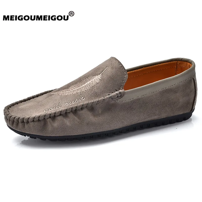 

MEIGOUMEIGOU Soft & Light Men Leather Shoes Slip on Mens Moccasins High Quality Sewing Flats Men Comfortable Driving Shoes