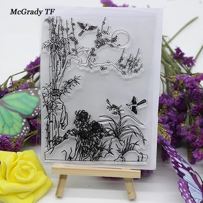 

Tree Flower Birds Clear Stamp Scrapbook DIY Photo Cards Rubber Seal Stamp Pattern Decorating Stamps Stamps for Card Making