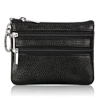 

Women Men Leather Coin Purse Card Wallet Clutch Double Zipper Small Change Bag