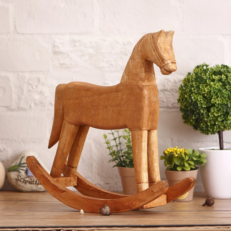 Wood Rocking Horse Figurine solid color Animals furnishing articles small 