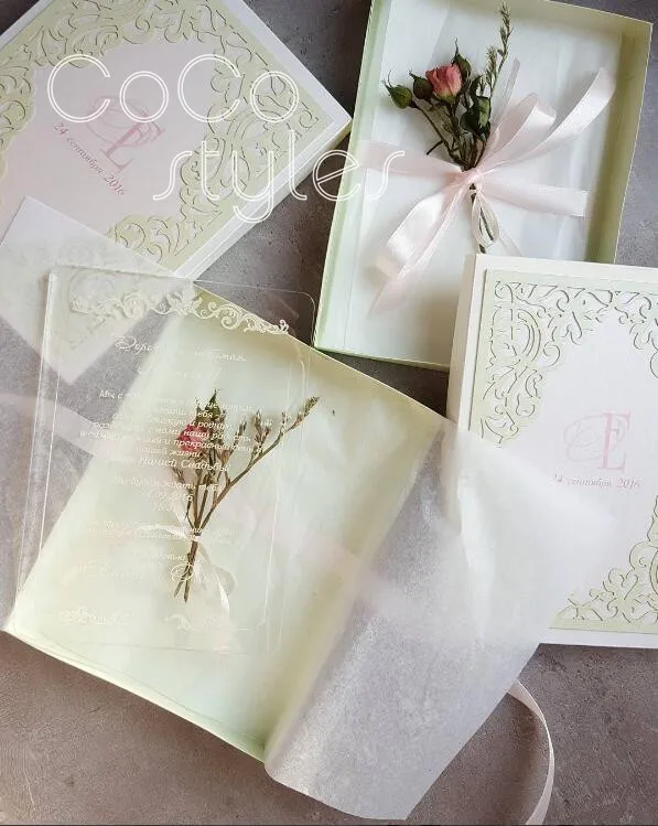  Cocostyles personalized vintage lace acrylic invitation card with laser cut envelope for chic weddi - 32891220509