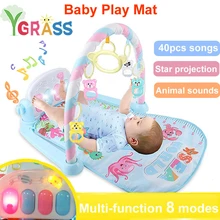 Детский игровой коврик для занятий в тренажерном зале для детей от 0 до 12 месяцев, развивающий ковер, мягкие музыкальные погремушки, игрушки для занятий, коврик для игр для малышей
