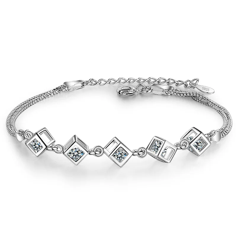 

Luxury Fashion 925 Sterling Sliver Chain Link Bracelet for Women Shining Cubic Zircon Crystal Birthday&Party Jewelry