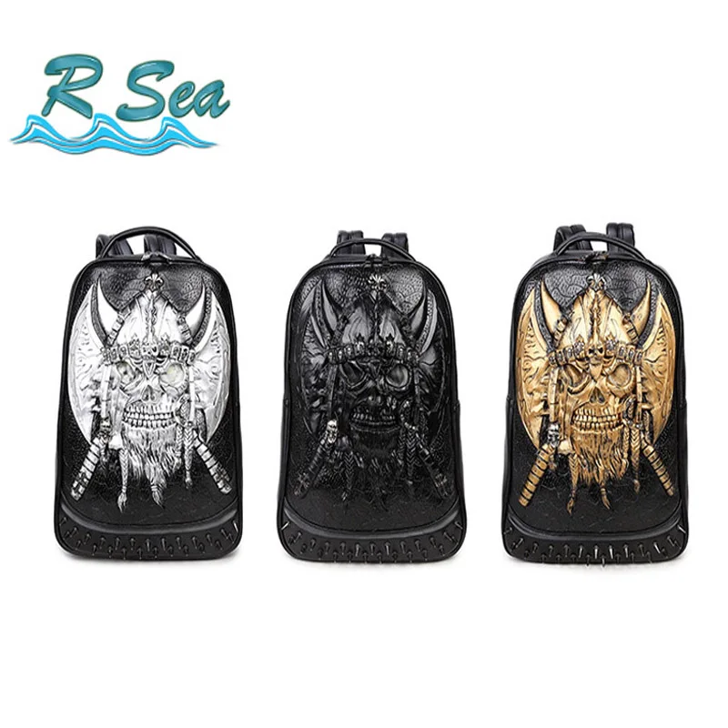 

Leather Backpack Fluorescence Shoulder Bag Cool Pirate Monster Backpack axe big Capacity Computer Backpack for Men Students
