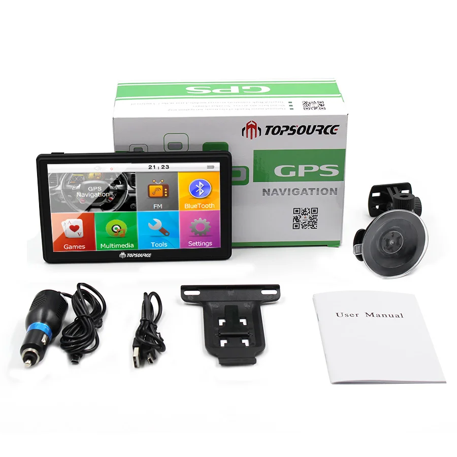 TOPSOURCE 7 дюймов HD Автомобильный gps навигатор WinCE 6,0 FM 8 Гб автомобиль грузовик gps Sat Nav карта обновление Россия/США/Испания/Франция - Размер экрана, дюймов: With Bluetooth