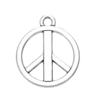 

my shape Antique Silver Plated World Peace Sign Pendant Charms metal nickel Lead Free factory direct sell DIY Findings 30pcs