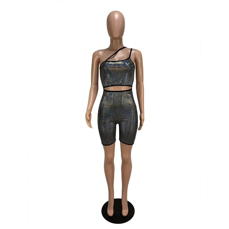 Sexy Sequin Rompers Womens Jumpsuit Shorts Playsuit Front Hollow Cut Out Glitter Sparkly Club Party Overalls Bodycon Jumpsuits