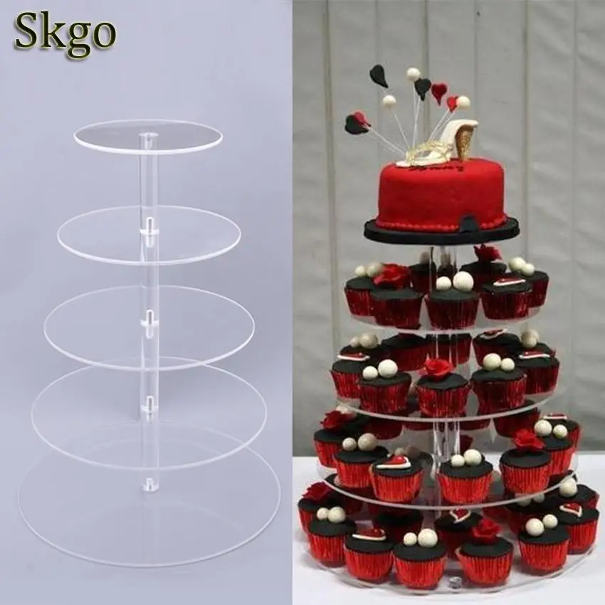 

10cm 9inch Cake Crystal 3 Round Stand Display Tier New Acrylic Clear Tower 5 Wedding Cupcake