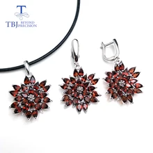 TBJ, натуральный хороший красный с гранатом Мозамбик драгоценный камень ювелирный набор из стерлингового серебра 925 пробы красивый специальный кулон серьги для женщин подарок