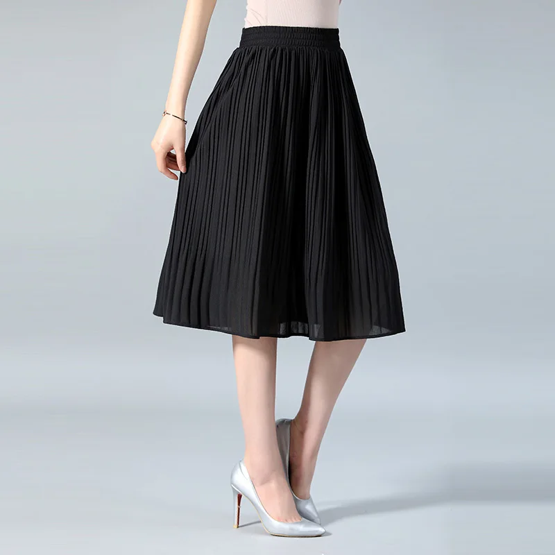 Black pleat Весна, длинные плиссированные юбки для женщин, летняя повседневная женская юбка, высокая талия, Elascity faldas, вечерние юбки, уличная одежда, jupe femme - Цвет: Black pleat