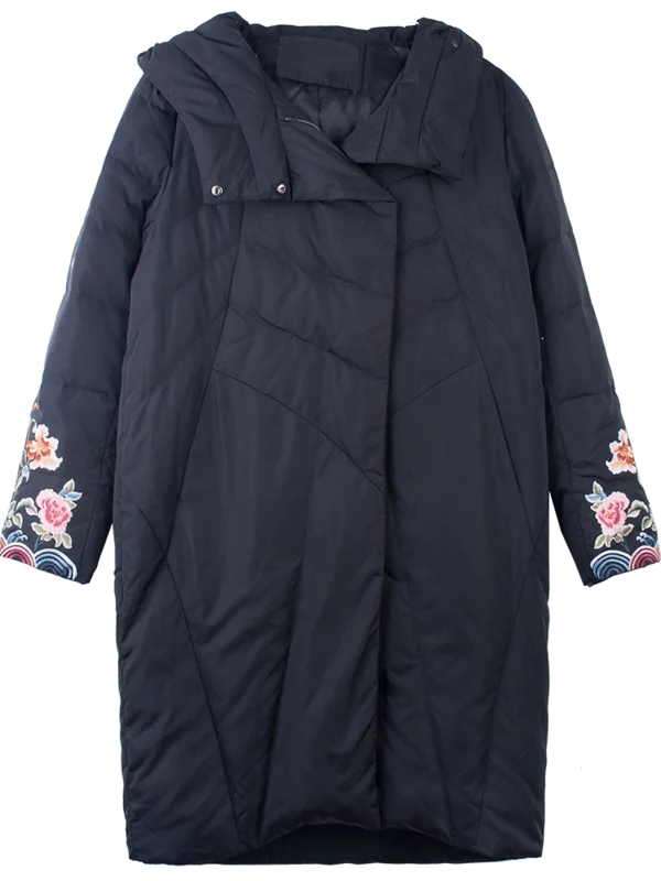 De Broderie Parkas Femmes Femelle D'hiver M Fleurs Canard Lady Royal Veste Blanc Lâche Bas Vintage Vers Le xl Duvet Floral Noir Manteau Zpw0qd