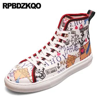 

brand spring men shoes casual high top lace up nice printed white runway luxury skate flats hip hop european trainers sneakers