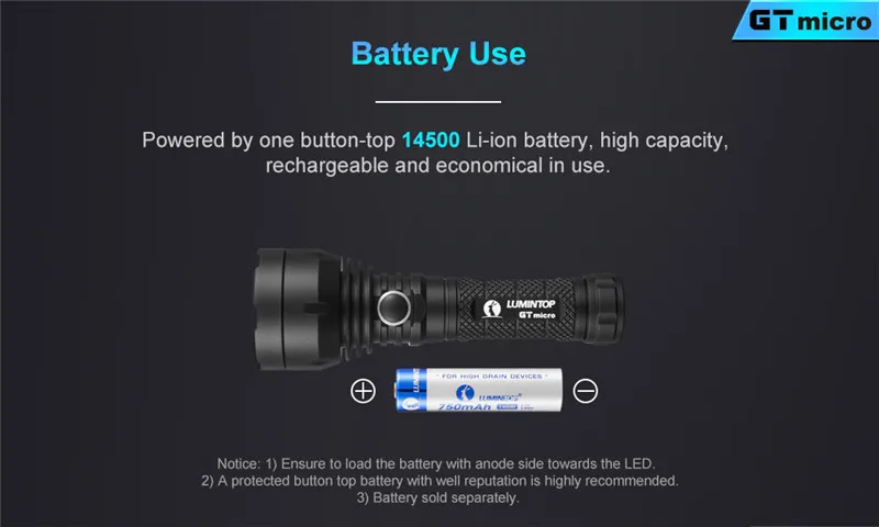 LuminTop GT Micro 1000lm High Power LED Flashlights 400m  Aluminum Alloy Searchlight EDC 14500 Waterproof Torch Light (4)