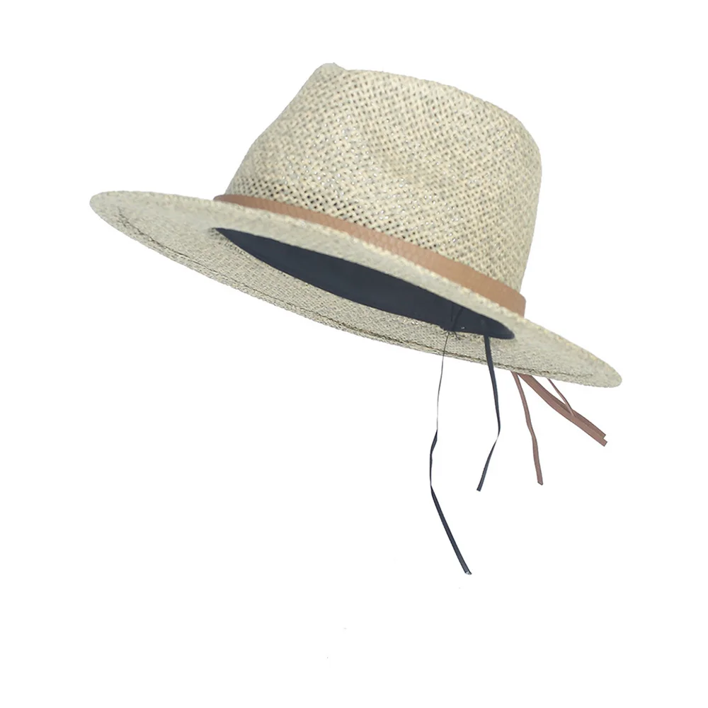 Summer Women Men Travel Beach Sun Hat Elegant Lady Straw Fedora Wide Brim Panama Sunbonnet Sunhat Size 56-58CM
