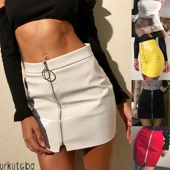 

Hot Fashion Women's Skirts Ladies Casual High Waist PU Leather A-Line Skirts Bodycon Pencil Mini Short Skirt